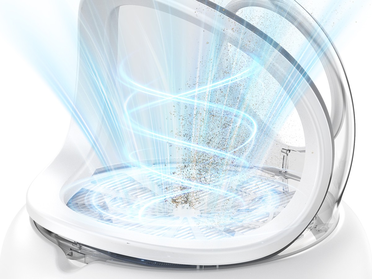 White POWCUBE nail dust collector showing airflow through the removable shield